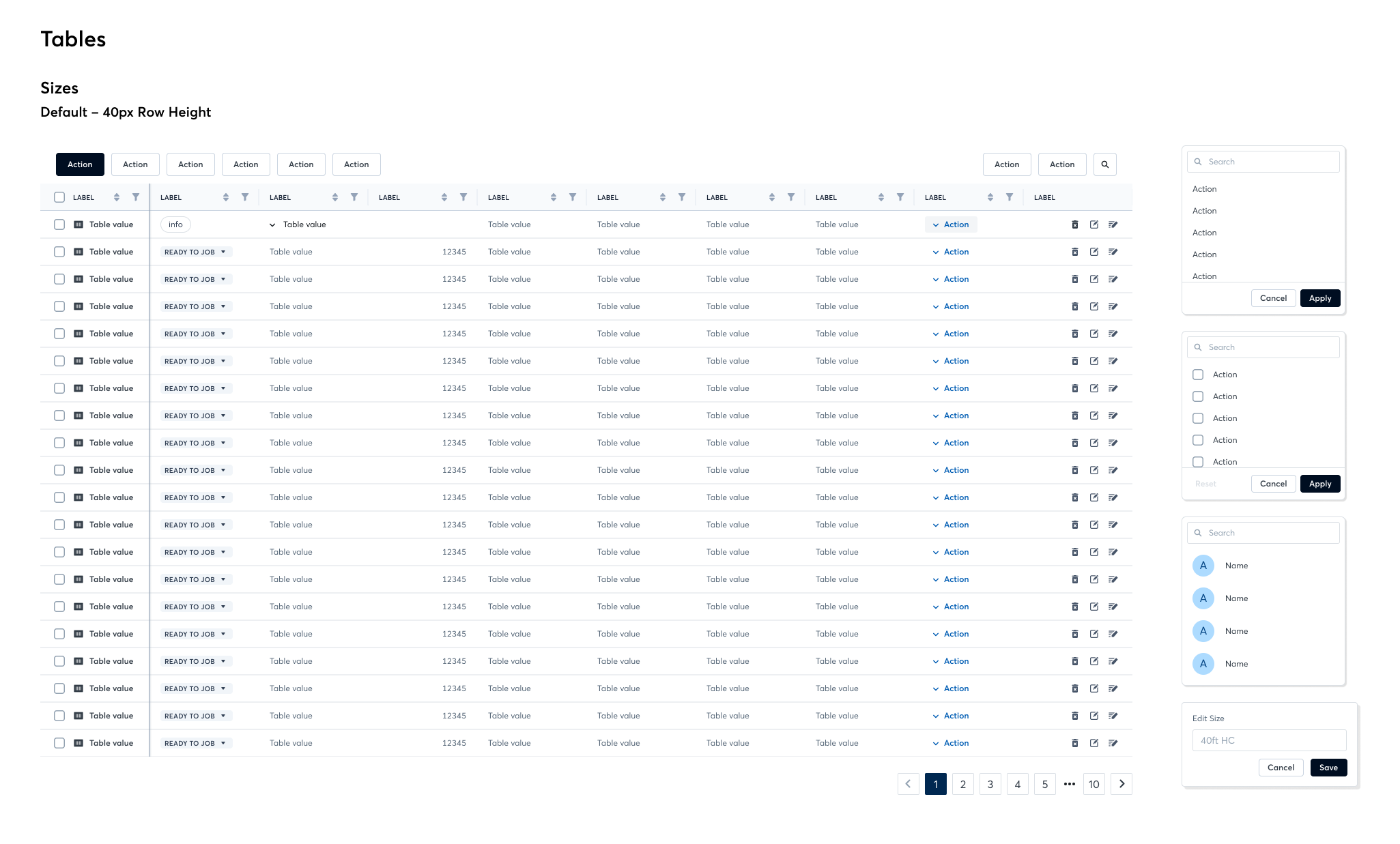 Design system — the ops table components