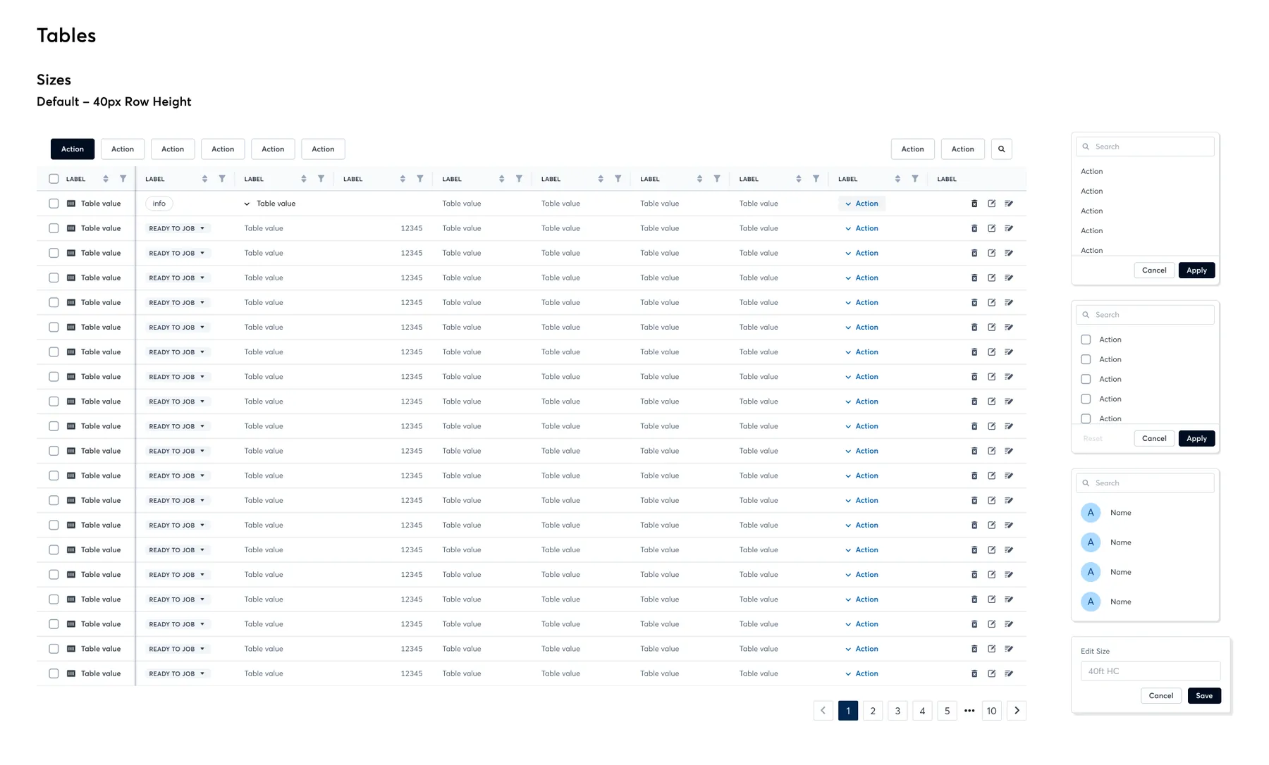 Design system — the ops table components